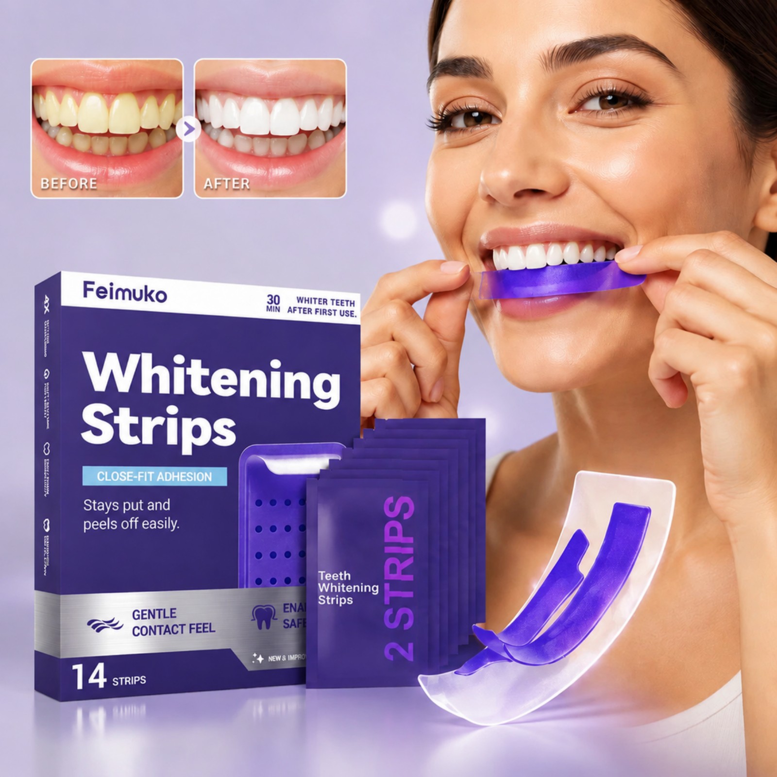 Teeth Whitening Kit At Home - 7枚入りプレミアムパープルホワイトニングストリップス プロフェッショナル歯の汚れ除去ブライトニングキット 深い汚れの除去 敏感な歯にも対応