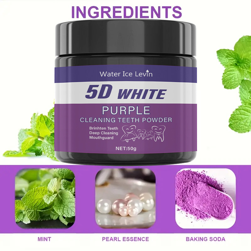 Teeth Whitening With Baking Soda - 5Dホワイトパープルクリーニング歯磨きパウダー ミントパールエッセンスベーキングソーダ。 歯を白くする、ディープクリーニング、マウスガード 0.50g