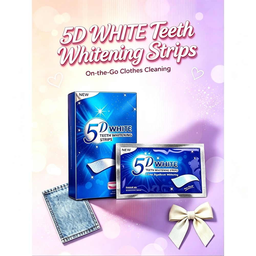 Teeth Whitening At Home - 5Dホワイトニング歯磨きシート - 茶渋やタバコの汚れを簡単に除去、優しく非酸性で、自宅で明るく白い歯を実現します。