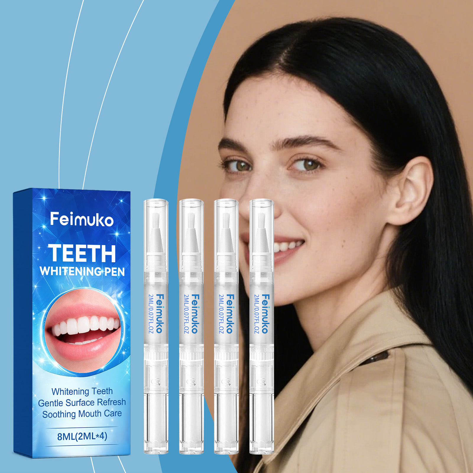 Teeth Whitening Kit At Home - Feimuko 歯のホワイトニングペンキット 穏やかにコーヒー、紅茶、ワインの汚れを除去 明るい笑顔 ポータブル 知覚過敏なし