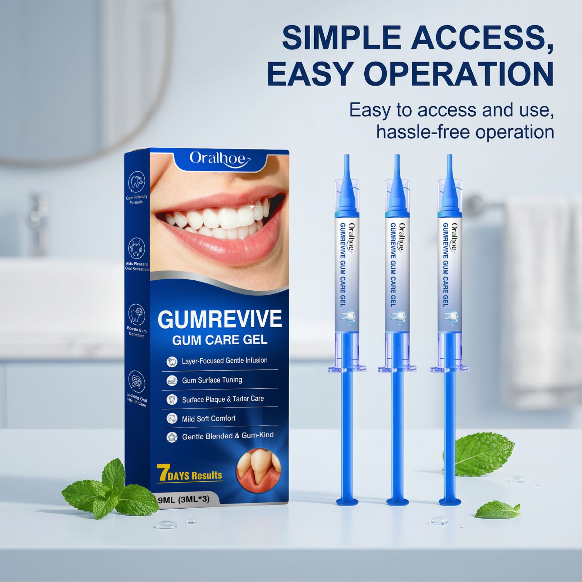 Teeth Whitening Kit At Home - オーラルケアジェル 3個入り歯茎洗浄シリンジキット、毎日の家庭用に適した優しい歯と歯茎の衛生ジェル 9ml