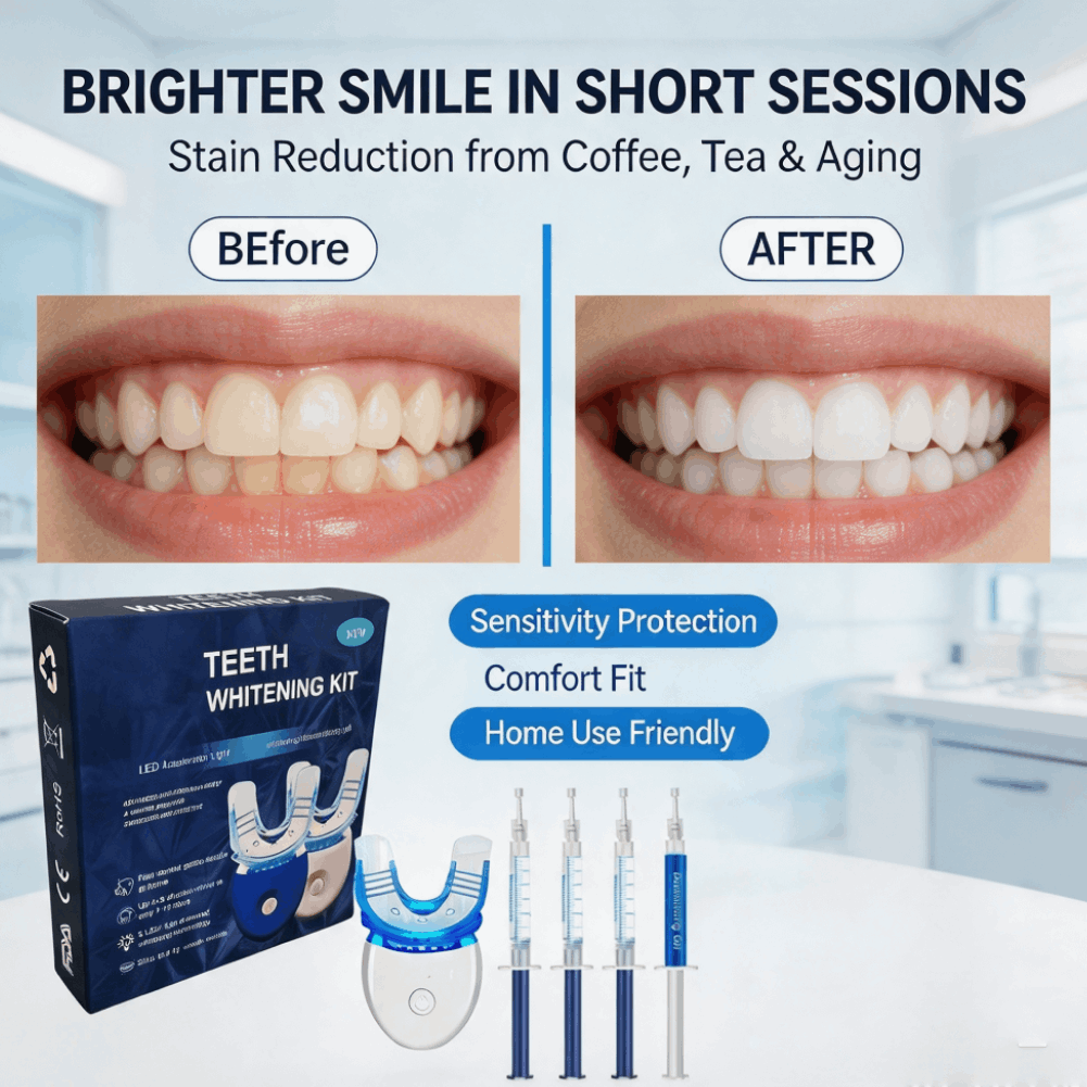 Teeth Whitening Kit At Home - プロフェッショナル歯のホワイトニングキット ジェル LEDライト 歯の漂白ホワイトナー 口腔衛生ケア 歯の汚れ除去剤
