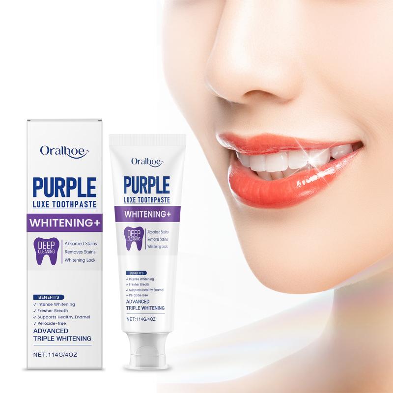 Teeth Whitening At Home - 歯のホワイトニング用パープル歯磨き粉、頑固な歯垢や汚れを除去、自宅で口腔ケアのための歯の漂白
